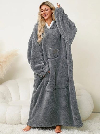 Pocketed Contrast Long Sleeve Hooded Lounge Dress – Cozy & Stylish | Elegant Urban Tank Top – Machello