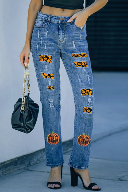 Pumpkin Distressed Straight Jeans | Elegant Urban Tank Top – Machello