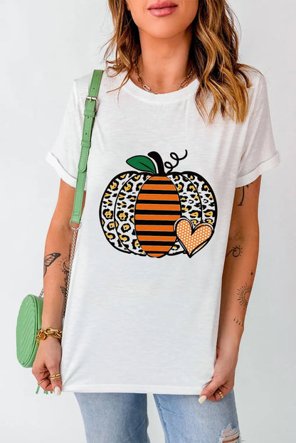 Pumpkin Graphic Round Neck Short Sleeve T-Shirt | Elegant Urban Tank Top – Machello