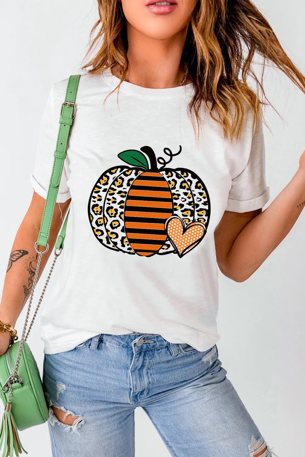 Pumpkin Graphic Round Neck Short Sleeve T-Shirt | Elegant Urban Tank Top – Machello