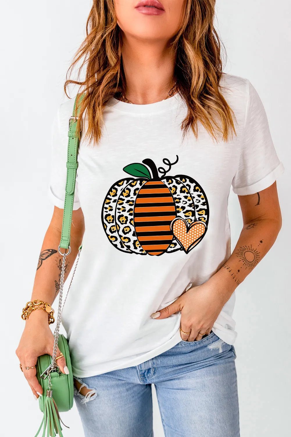 Pumpkin Graphic Round Neck Short Sleeve T-Shirt | Elegant Urban Tank Top – Machello