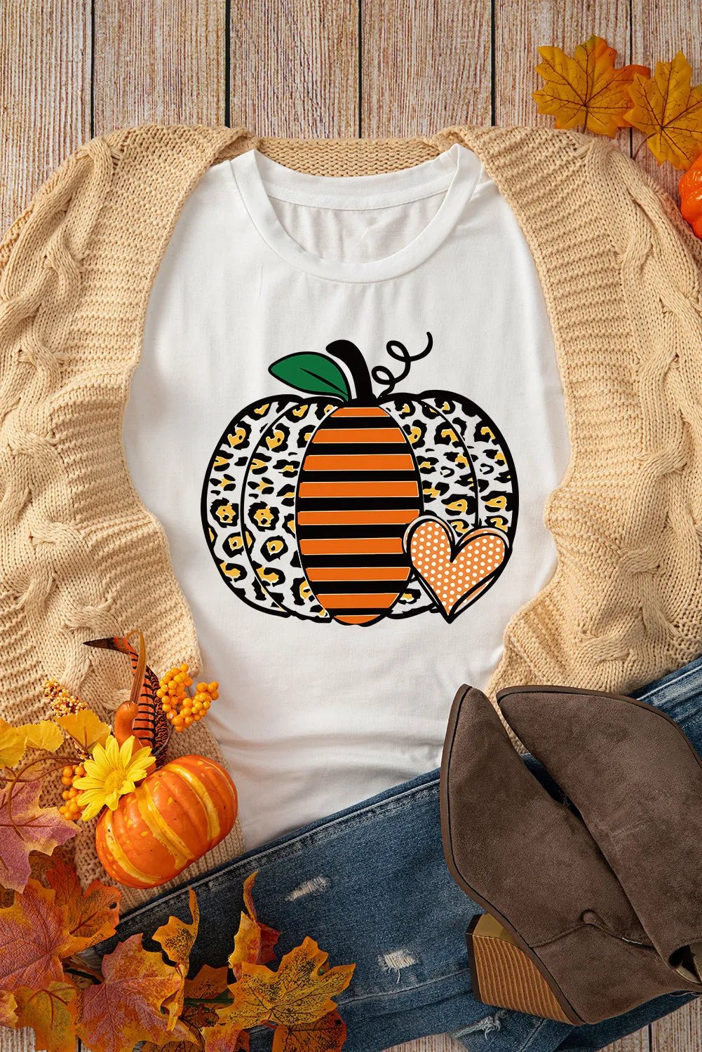 Pumpkin Graphic Round Neck Short Sleeve T-Shirt | Elegant Urban Tank Top – Machello