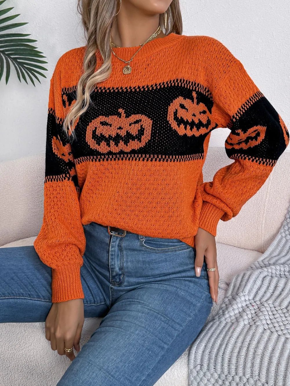 Pumpkin Round Neck Fall Sweater | Elegant Urban Tank Top – Machello