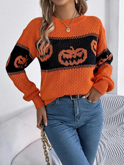 Pumpkin Round Neck Fall Sweater | Elegant Urban Tank Top – Machello