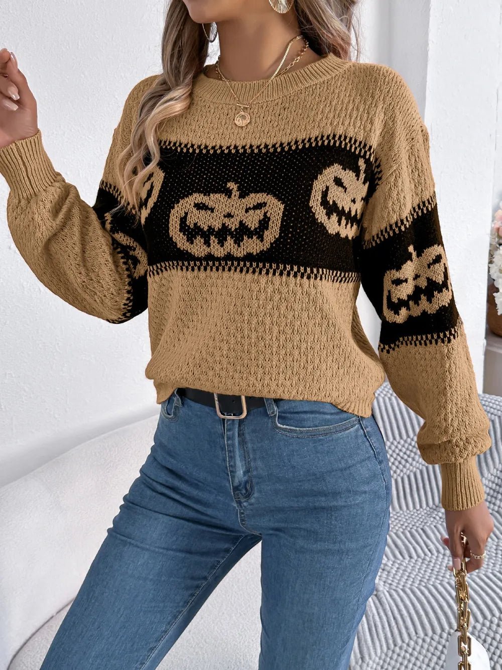 Pumpkin Round Neck Fall Sweater | Elegant Urban Tank Top – Machello
