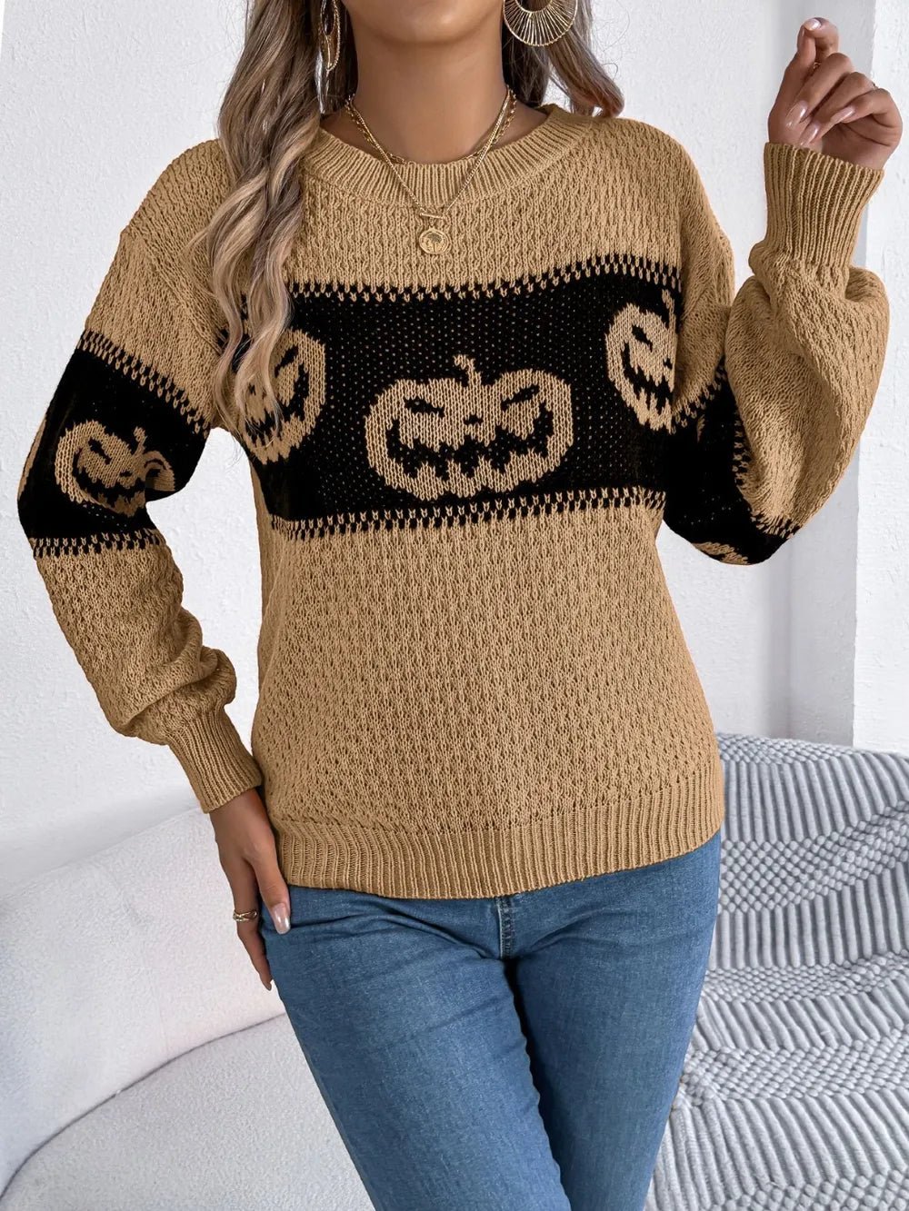 Pumpkin Round Neck Fall Sweater | Elegant Urban Tank Top – Machello