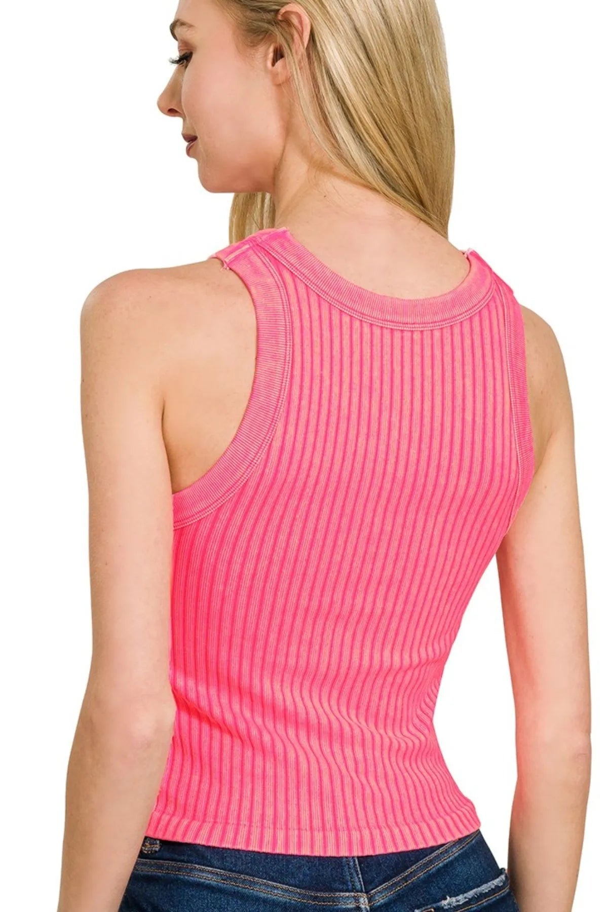 Ribbed Knit Cropped Tank Top – Bright Pink Sleeveless Style for Summer | Elegant Urban Tank Top – Machello