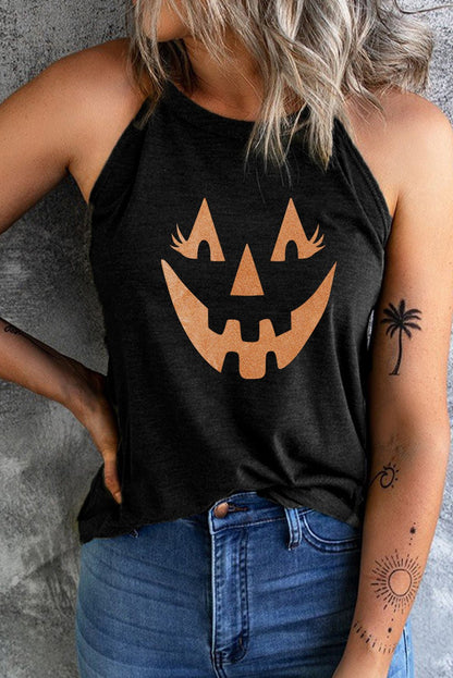 Round Neck Jack - O' - Lantern Graphic Tank Top | Elegant Urban Tank Top – Machello