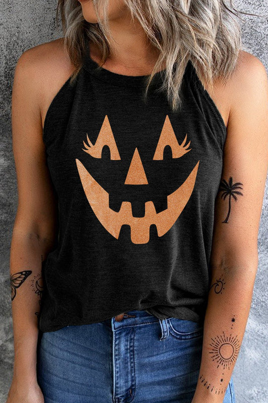 Round Neck Jack - O' - Lantern Graphic Tank Top | Elegant Urban Tank Top – Machello