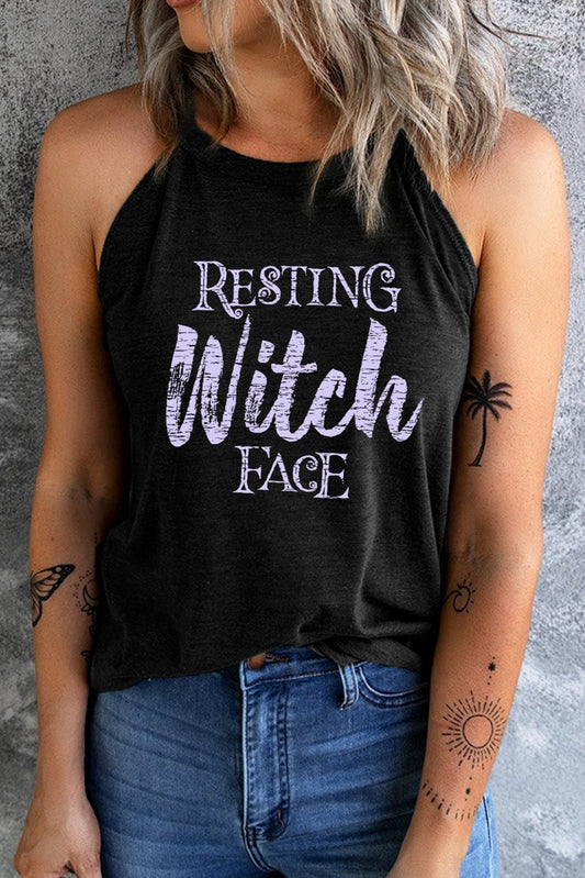 Round Neck RESTING WITCH FACE Graphic Tank Top | Elegant Urban Tank Top – Machello
