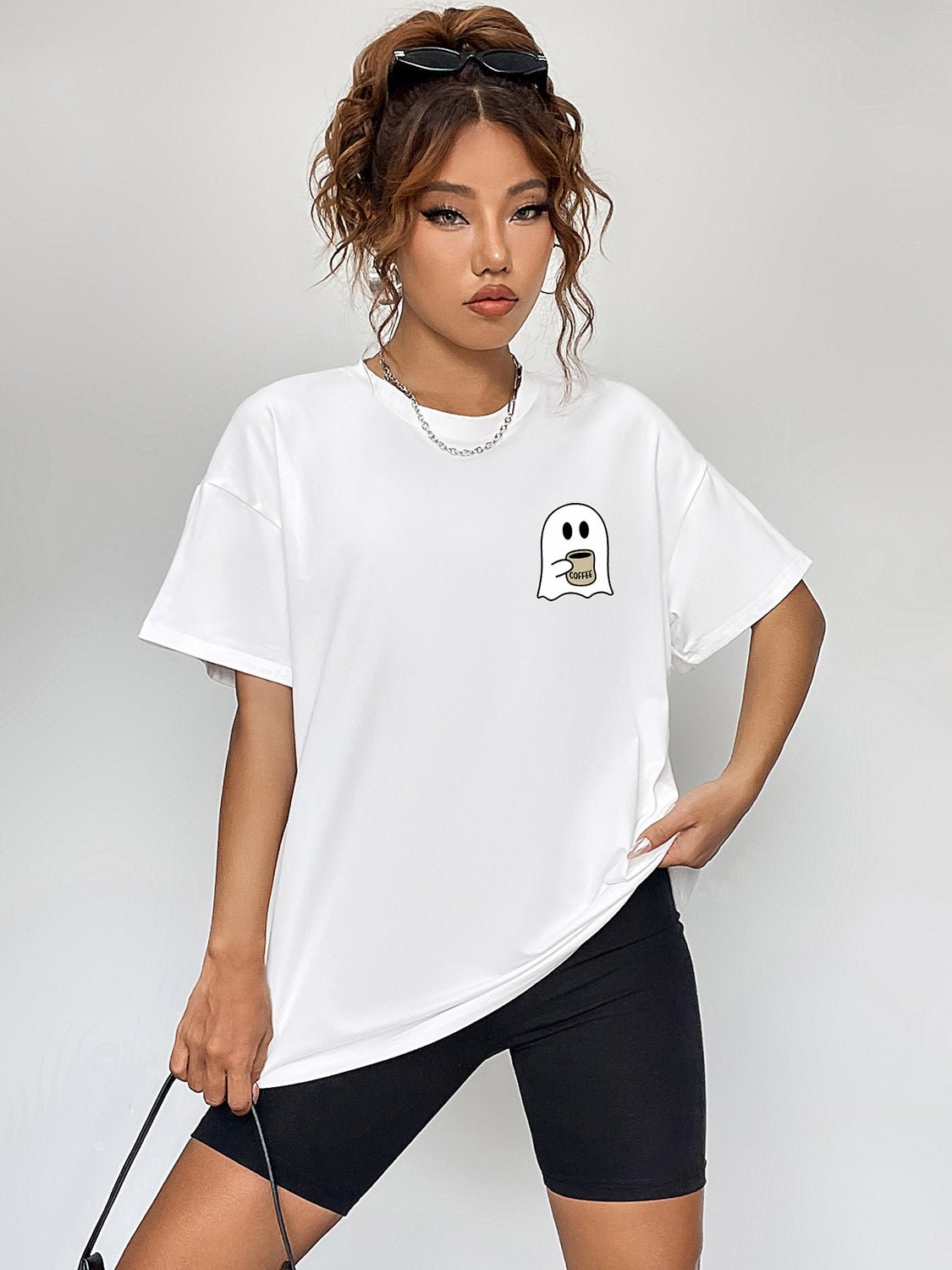 Round Neck Short Sleeve Ghost Graphic T-Shirt | Elegant Urban Tank Top – Machello