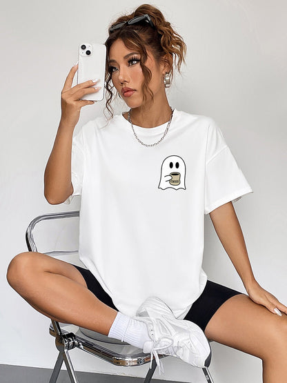 Round Neck Short Sleeve Ghost Graphic T-Shirt | Elegant Urban Tank Top – Machello