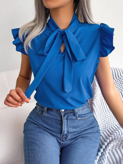 Ruffle Cap Sleeve Bow Tie Blouse | Elegant Urban Tank Top – Machello