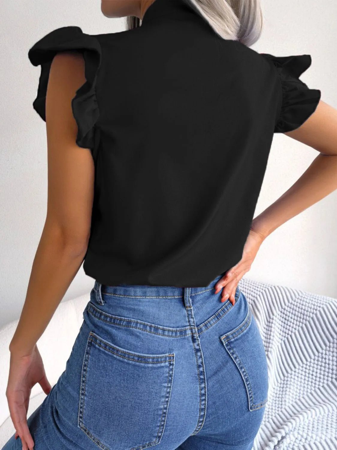 Ruffle Cap Sleeve Bow Tie Blouse | Elegant Urban Tank Top – Machello