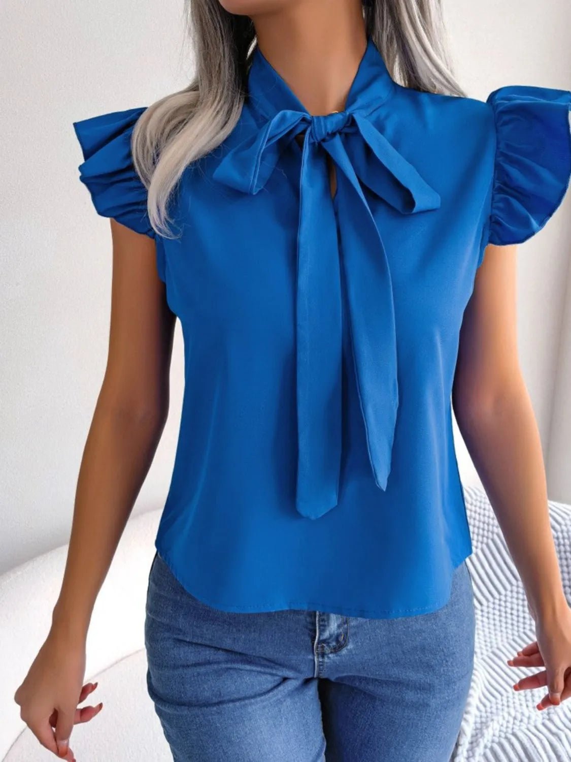 Ruffle Cap Sleeve Bow Tie Blouse | Elegant Urban Tank Top – Machello