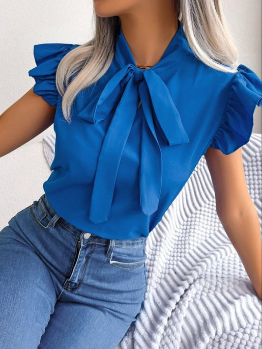 Ruffle Cap Sleeve Bow Tie Blouse | Elegant Urban Tank Top – Machello