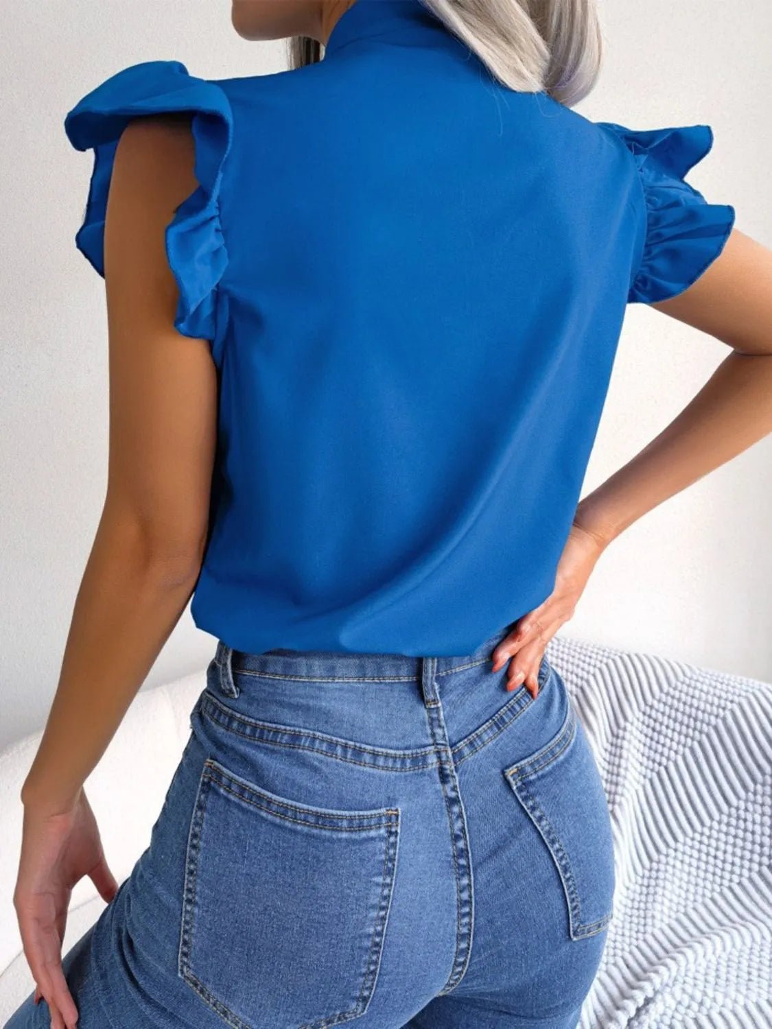 Ruffle Cap Sleeve Bow Tie Blouse | Elegant Urban Tank Top – Machello