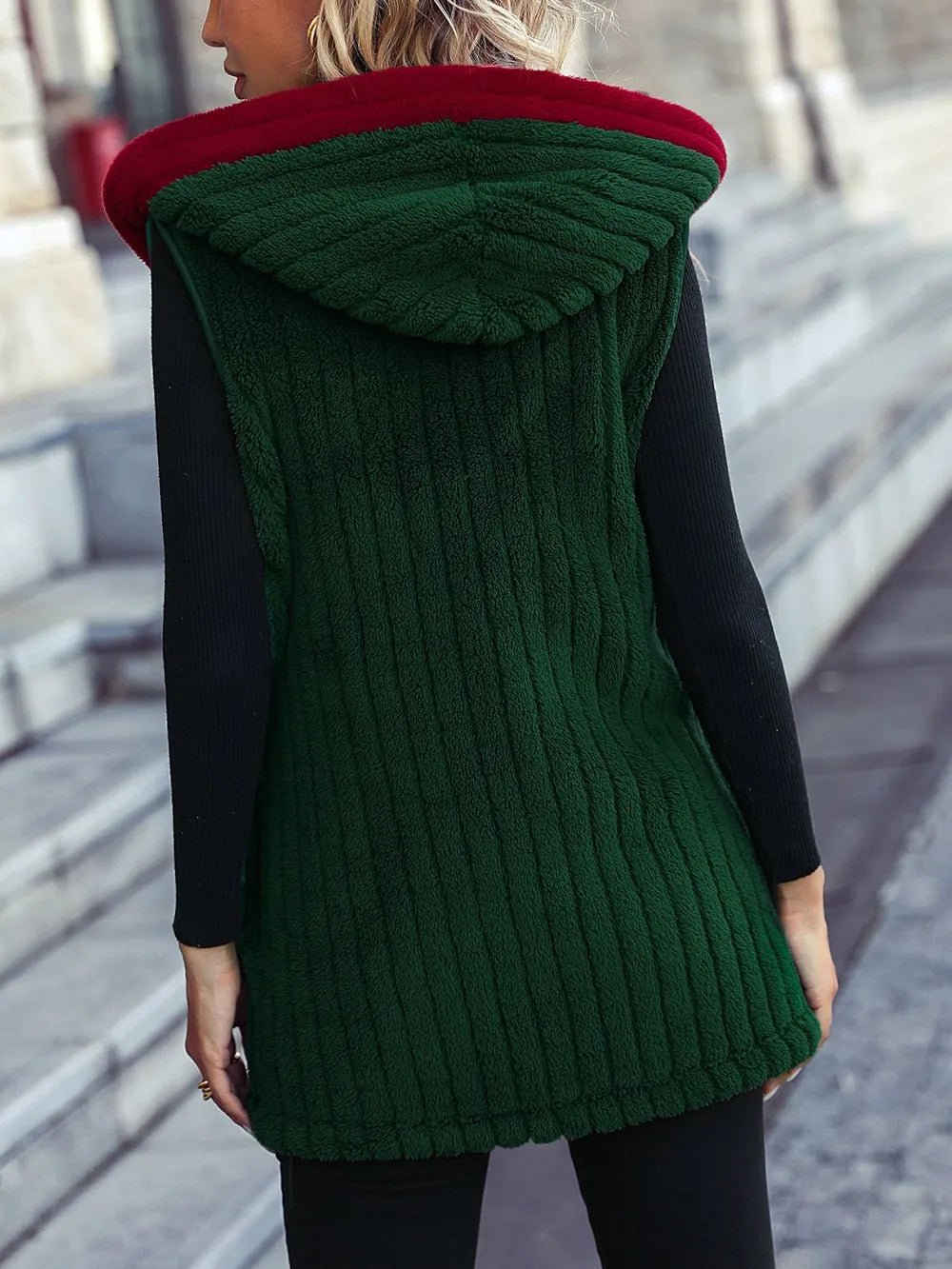 Santa Open Front Hooded Vest Coat – Festive & Cozy Outerwear | Elegant Urban Tank Top – Machello