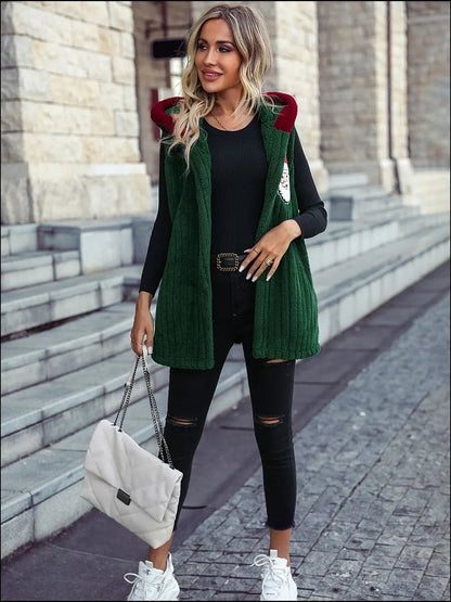 Santa Open Front Hooded Vest Coat – Festive & Cozy Outerwear | Elegant Urban Tank Top – Machello