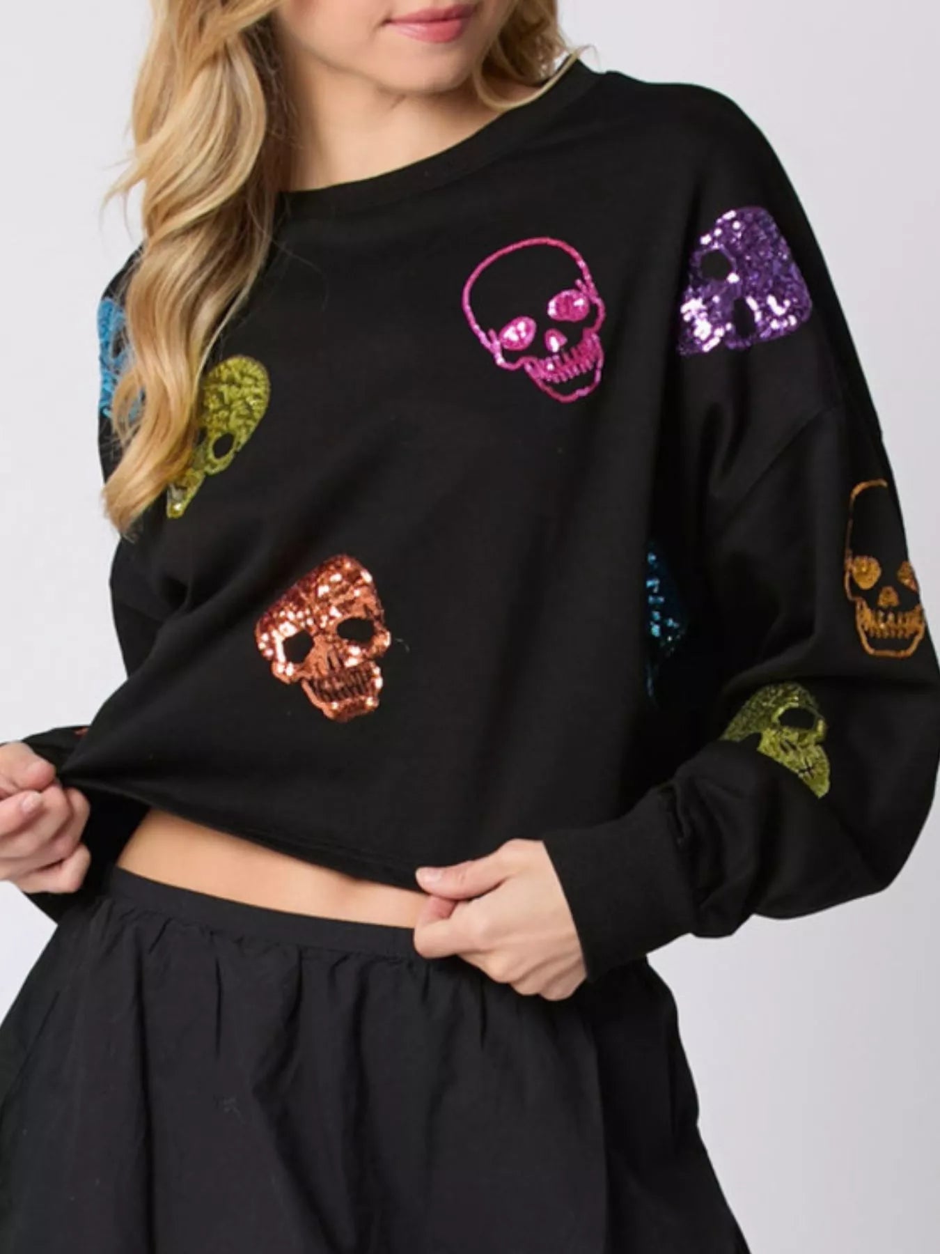 Sequin Skull Long Sleeve Sweatshirt | Elegant Urban Tank Top – Machello