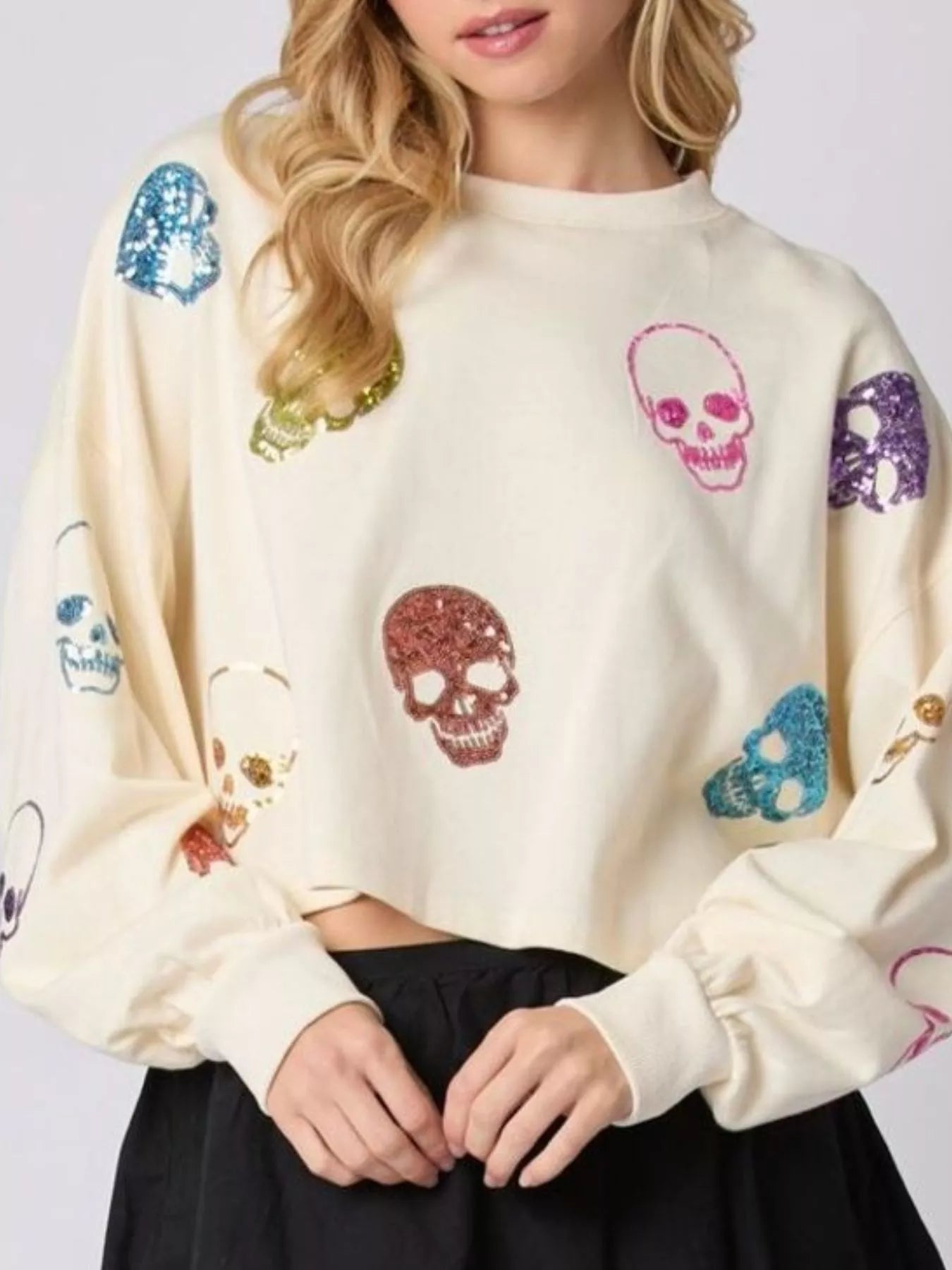 Sequin Skull Long Sleeve Sweatshirt | Elegant Urban Tank Top – Machello