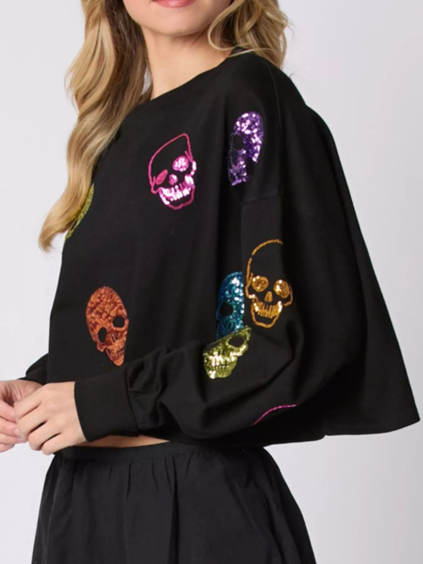 Sequin Skull Long Sleeve Sweatshirt | Elegant Urban Tank Top – Machello