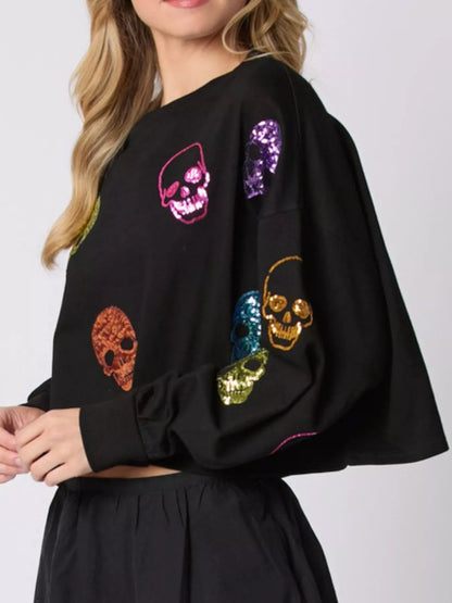 Sequin Skull Long Sleeve Sweatshirt | Elegant Urban Tank Top – Machello
