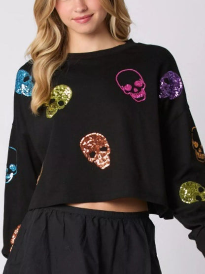 Sequin Skull Long Sleeve Sweatshirt | Elegant Urban Tank Top – Machello