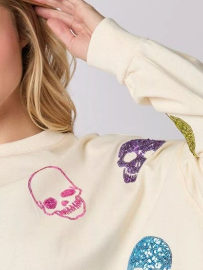 Sequin Skull Long Sleeve Sweatshirt | Elegant Urban Tank Top – Machello
