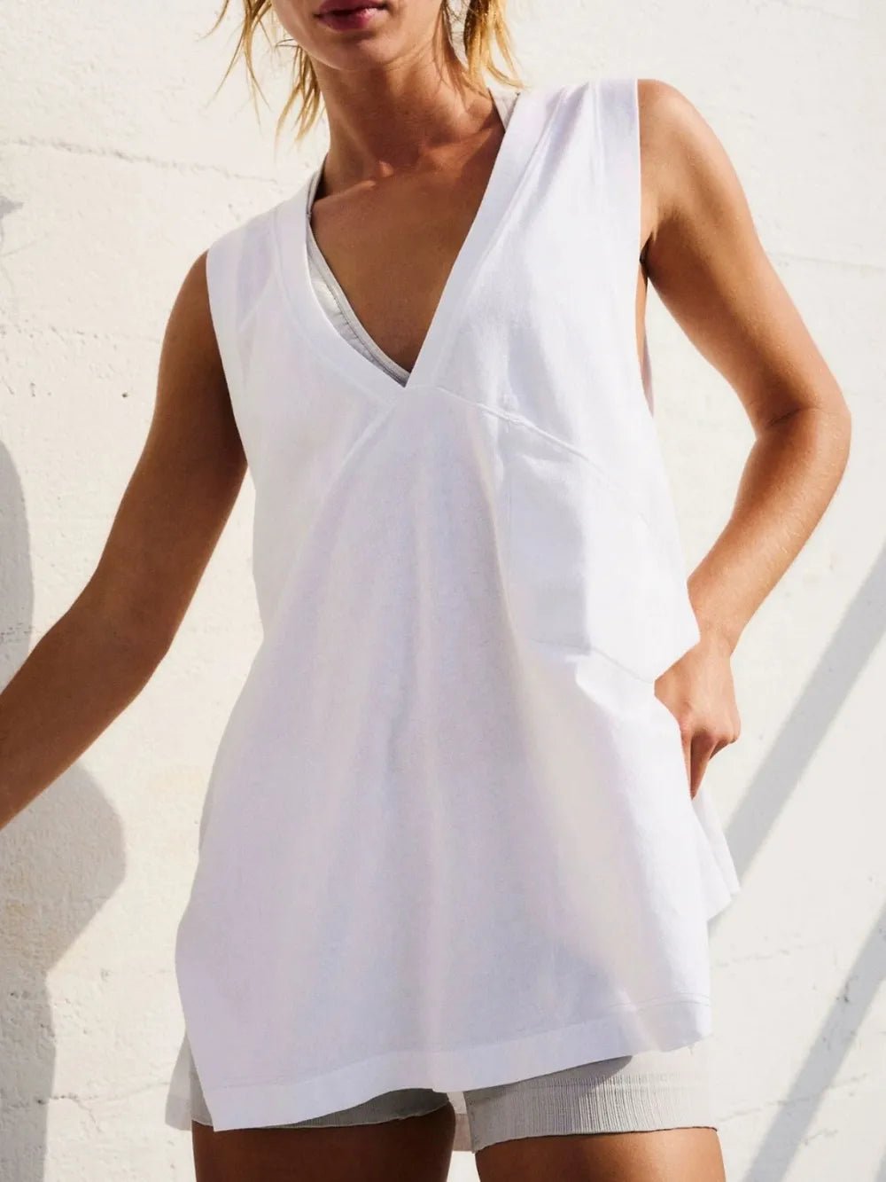 Side Slit V - Neck Tank – Casual Comfort with Functional Style | Elegant Urban Tank Top – Machello