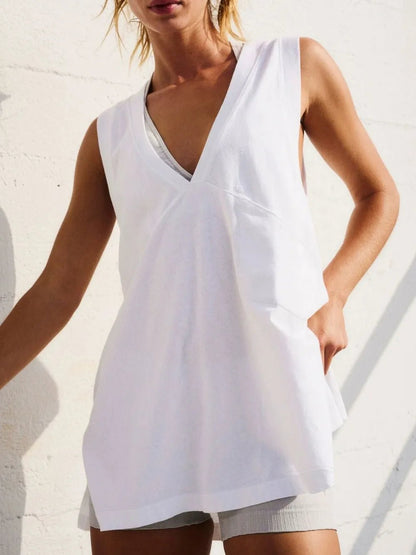 Side Slit V - Neck Tank – Casual Comfort with Functional Style | Elegant Urban Tank Top – Machello