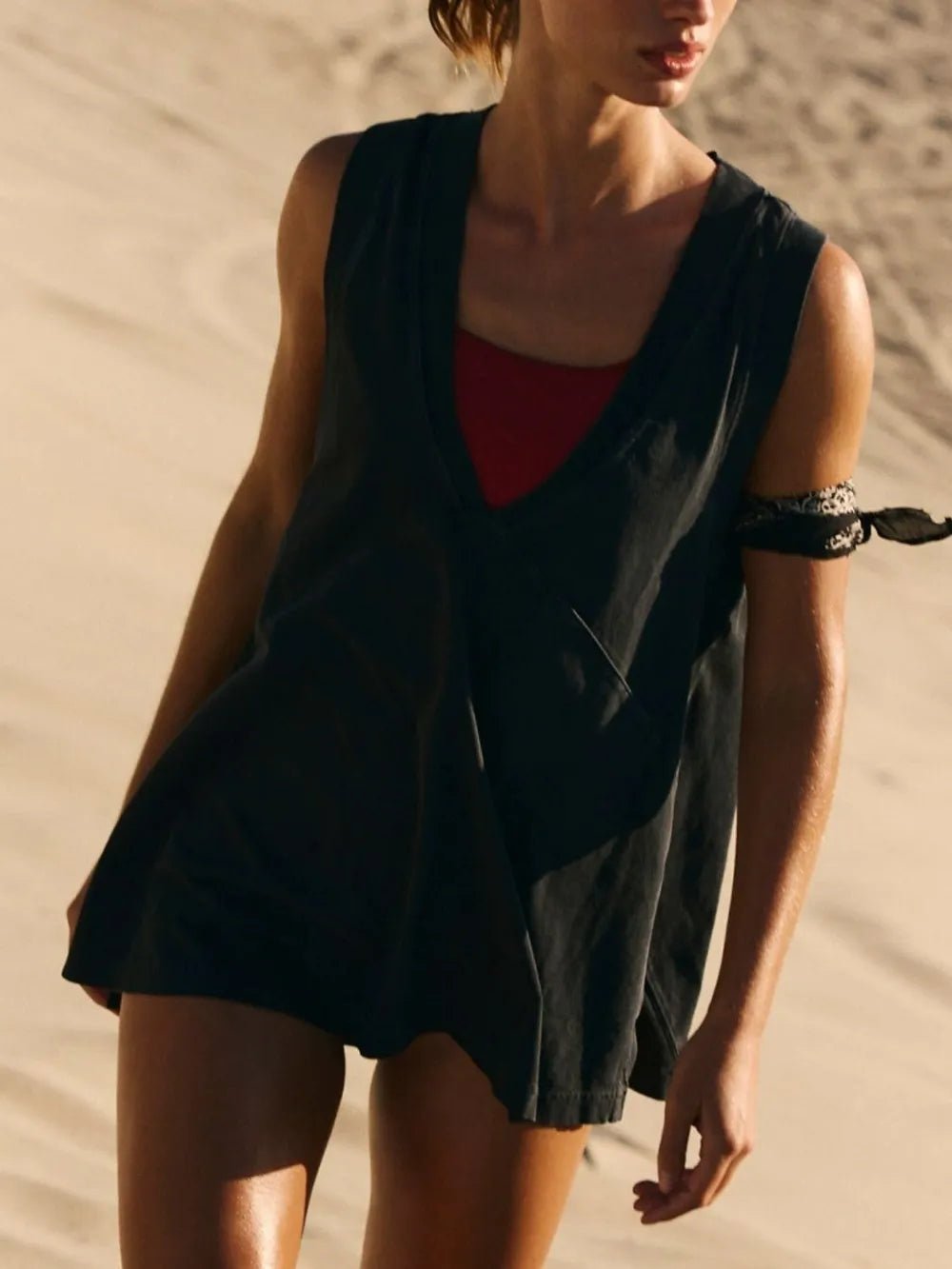 Side Slit V - Neck Tank – Casual Comfort with Functional Style | Elegant Urban Tank Top – Machello