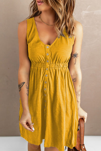 Sleeveless Buttoned Mini Dress | Elegant Urban Tank Top – Machello