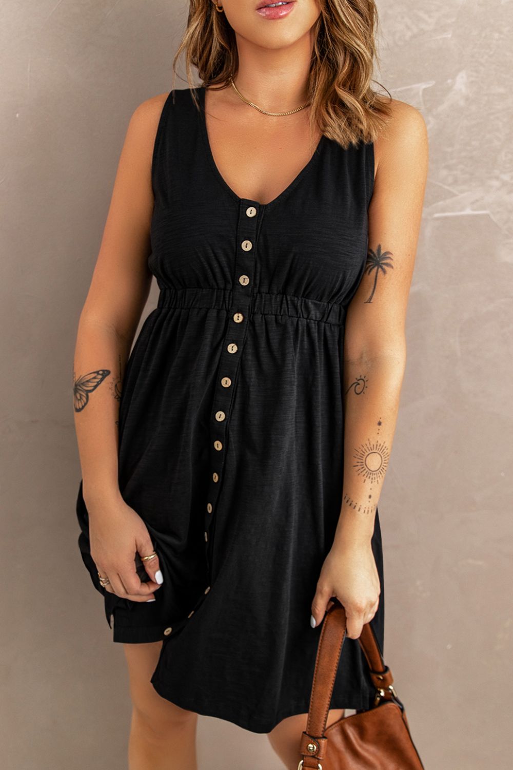 Sleeveless Buttoned Mini Dress | Elegant Urban Tank Top – Machello