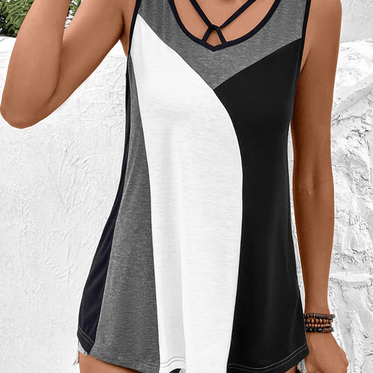 Sleeveless Color Block Casual Chic Top | Elegant Urban Tank Top – Machello