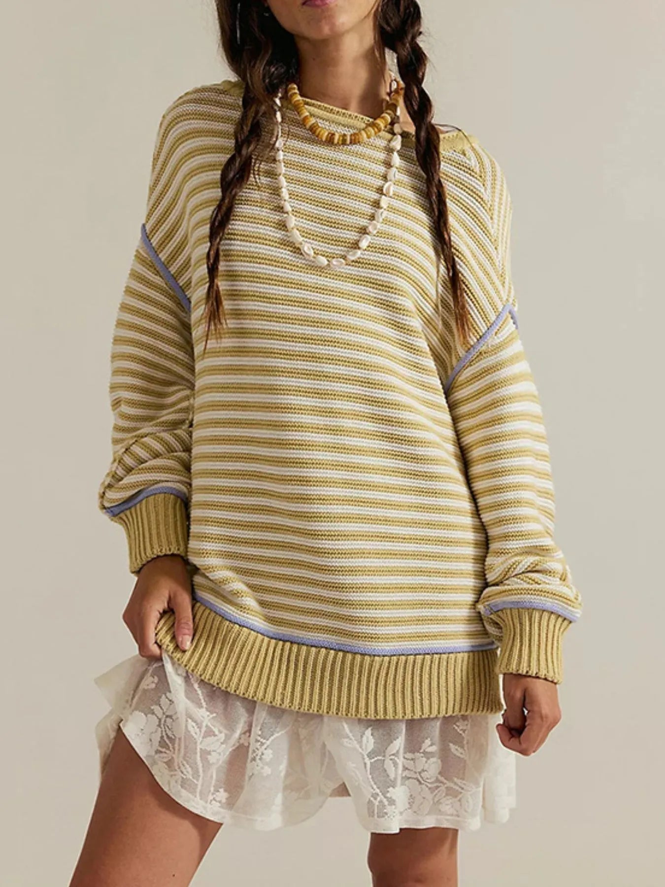 Slit Striped Oversized Sweater | Elegant Urban Tank Top – Machello