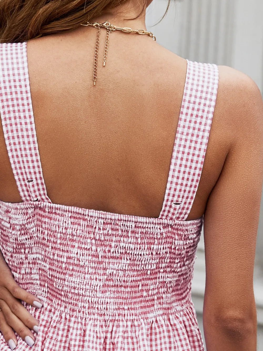 Smocked Plaid Square Neck Tank Top | Elegant Urban Tank Top – Machello