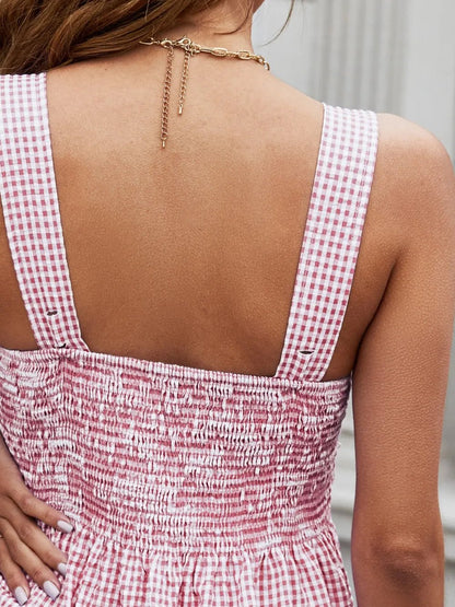 Smocked Plaid Square Neck Tank Top | Elegant Urban Tank Top – Machello