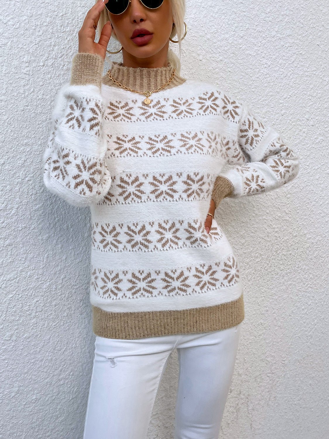 Snowflake Pattern Mock Neck Sweater – Cozy, Festive & Timeless | Elegant Urban Tank Top – Machello