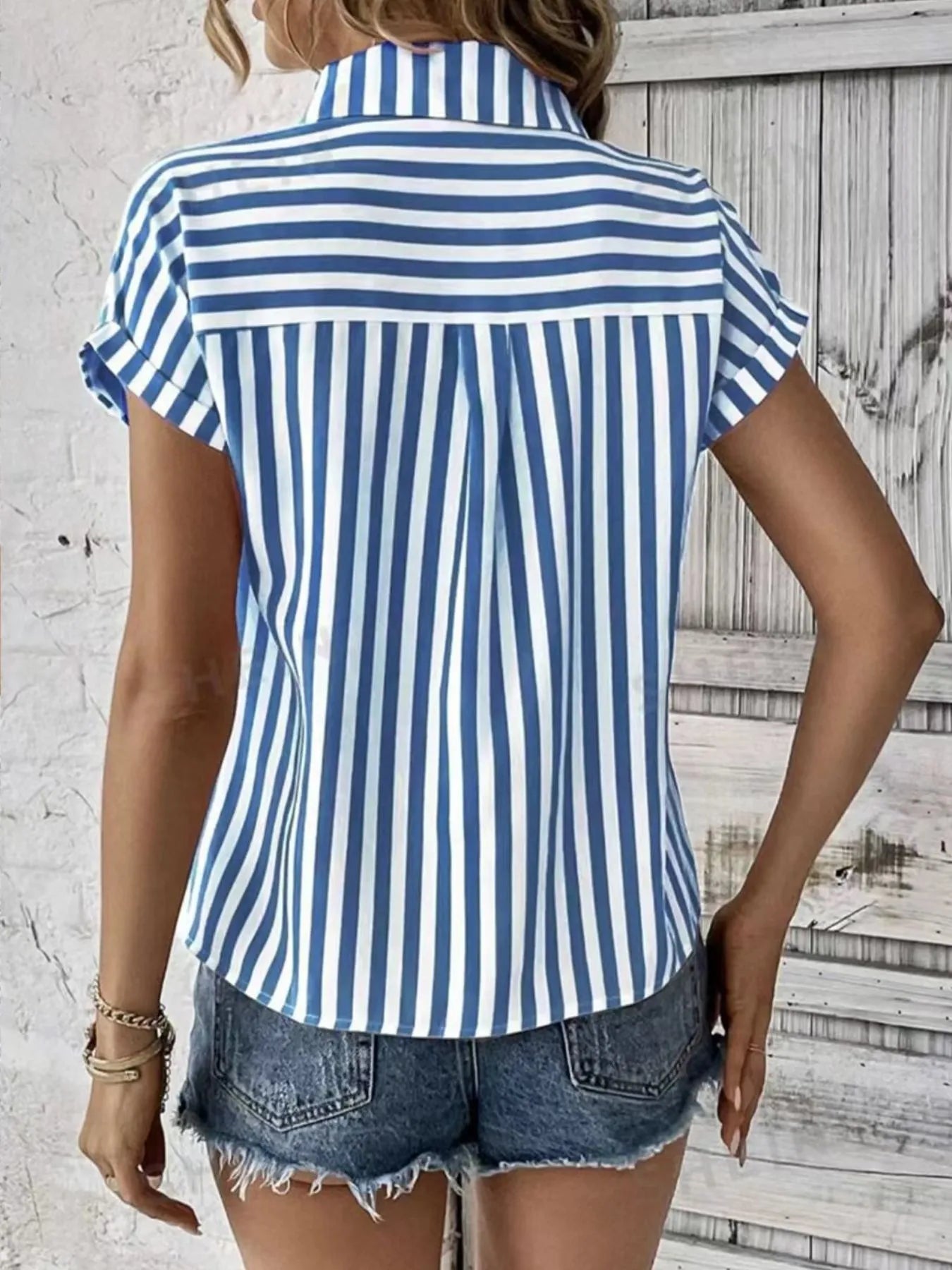 Striped Button - Up Short Sleeve Shirt with Pocket | Elegant Urban Tank Top – Machello