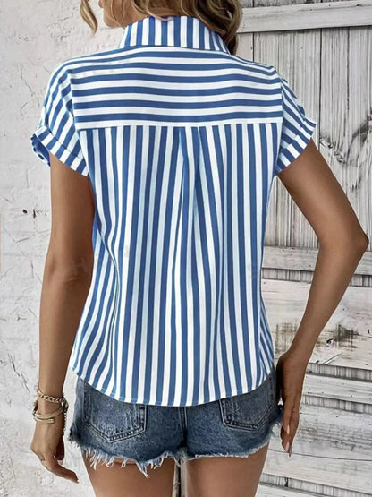 Striped Button - Up Short Sleeve Shirt with Pocket | Elegant Urban Tank Top – Machello