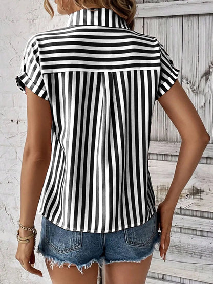 Striped Button - Up Short Sleeve Shirt with Pocket | Elegant Urban Tank Top – Machello