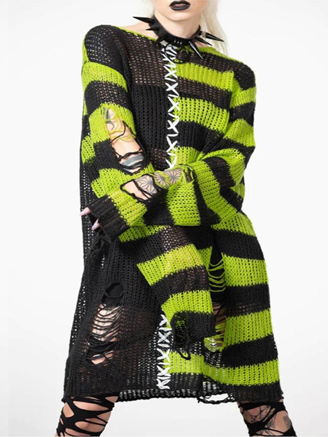 Striped Distressed Tunic Sweater | Elegant Urban Tank Top – Machello