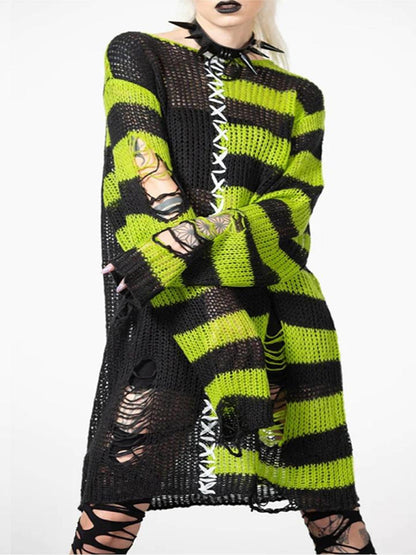 Striped Distressed Tunic Sweater | Elegant Urban Tank Top – Machello