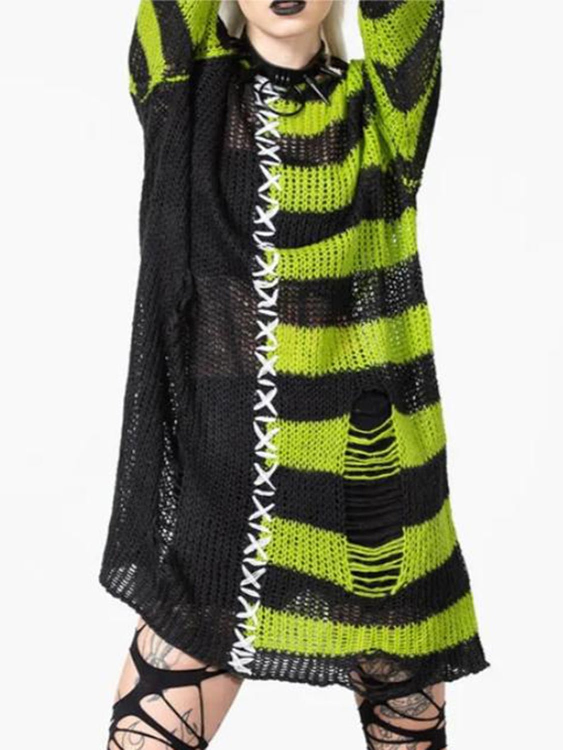 Striped Distressed Tunic Sweater | Elegant Urban Tank Top – Machello