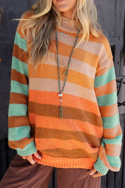 Striped Rainbow Long Sleeve Sweater | Elegant Urban Tank Top – Machello