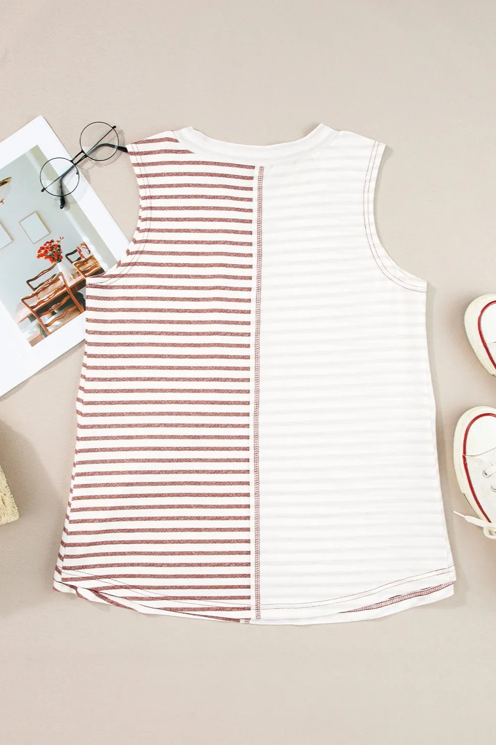 Striped Round Neck Sleeveless Tank | Elegant Urban Tank Top – Machello