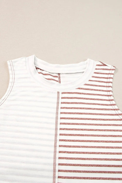 Striped Round Neck Sleeveless Tank | Elegant Urban Tank Top – Machello
