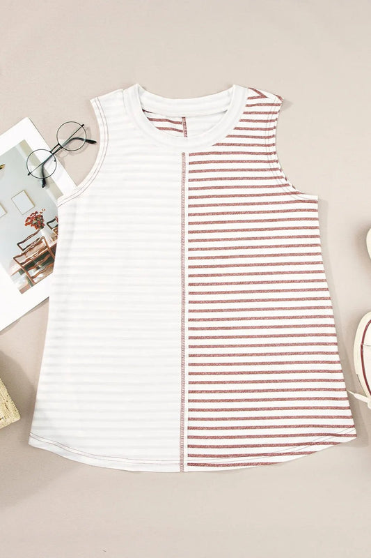 Striped Round Neck Sleeveless Tank | Elegant Urban Tank Top – Machello