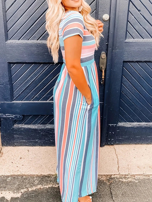 Striped Short Sleeve Dress | Elegant Urban Tank Top – Machello